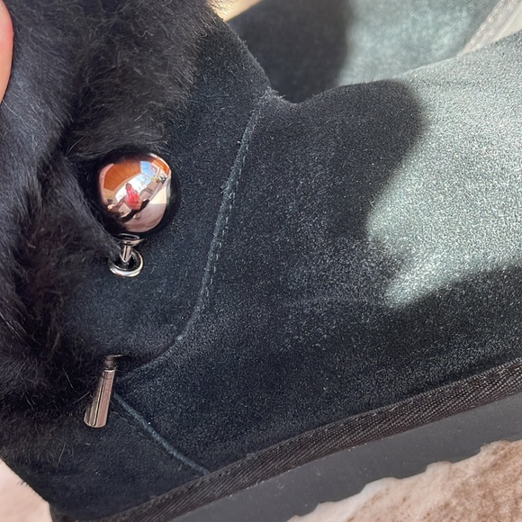 Ugg bootie. Black fluffy top with silver pin. Excellent condition. - Picture 5 of 6